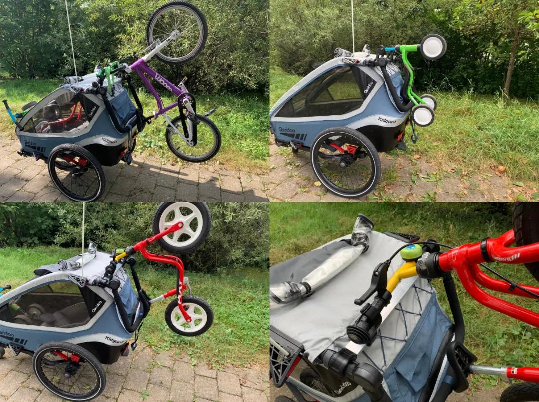 Transport eines Kinderfahrrads am Qeridoo Kidgoo 1 mit Halterung